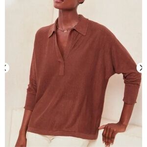 Garnet Hill Linen Oversized Pullover Polo Orange Top NWT, Small